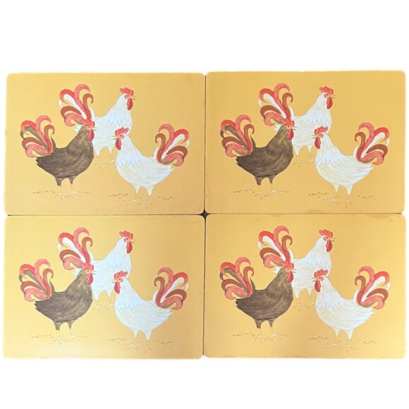 NOW DESIGNS Set of 4 "Rise and Shine" Cork-Backed Chicken Placemats 12" x 16" - Picture 1 of 12